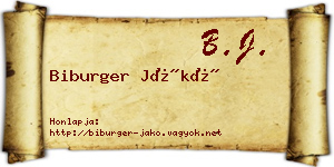 Biburger Jákó névjegykártya